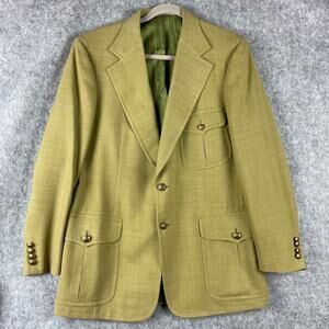 VTG Griffon Leisure Blazer Sport Coat Mens 42R Green Gold Button Patch Pocket